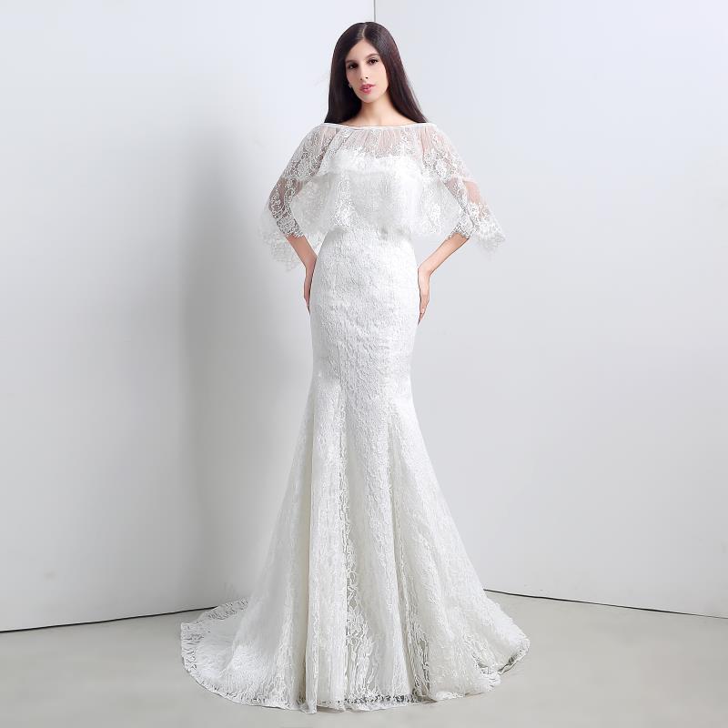 Gading elegan renda putri duyung, Gaun pengantin dengan jaket dilepas ... Gading elegan renda putri duyung, Gaun pengantin dengan jaket dilepas ...